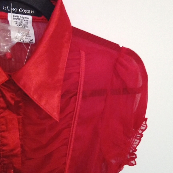 Short Sleeve Button Up Blouse with Satin Collar - Picture 5 of 9